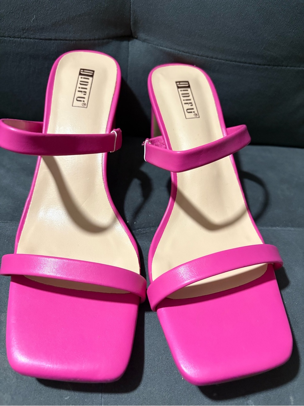 Fuchsia Double-Strap Square-Toe Block Heel Sandals
